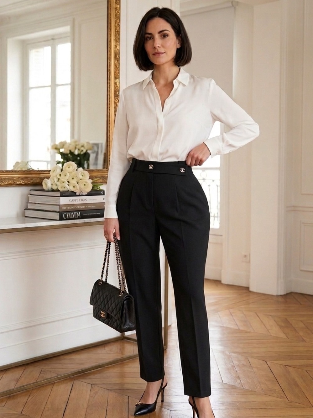 Chanel buttoned soft jersey cotton style dress pants